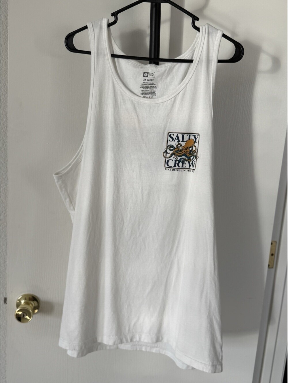 Salty Crew Octopus Tank Top Men’s 2XL White Find Refuge in the Sea Graphic